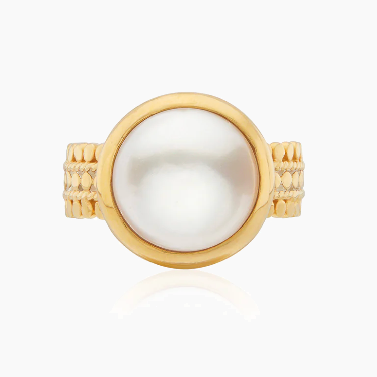 Coin Pearl Scalloped Ring