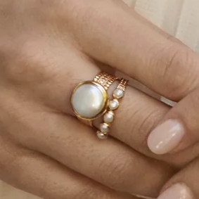 Coin Pearl Scalloped Ring