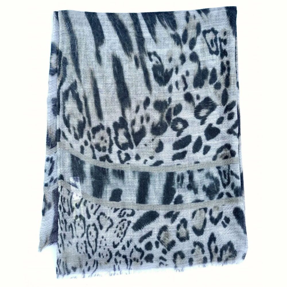 Wool Silk Scarf in Himalayan Leopard