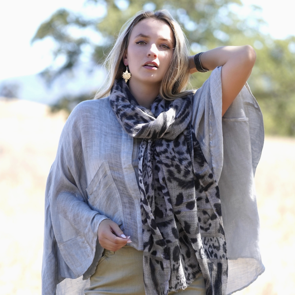 Wool Silk Scarf in Himalayan Leopard