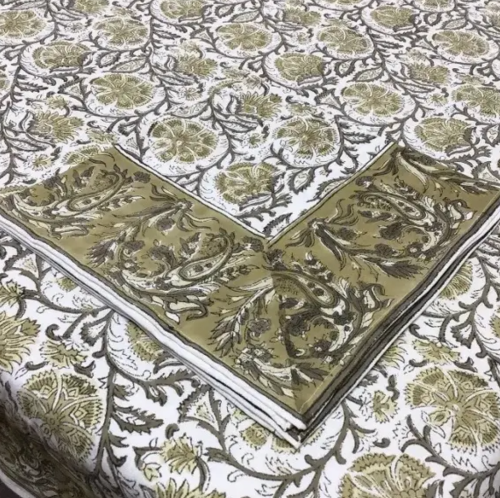 Kalam Green Block Print Tablecloth