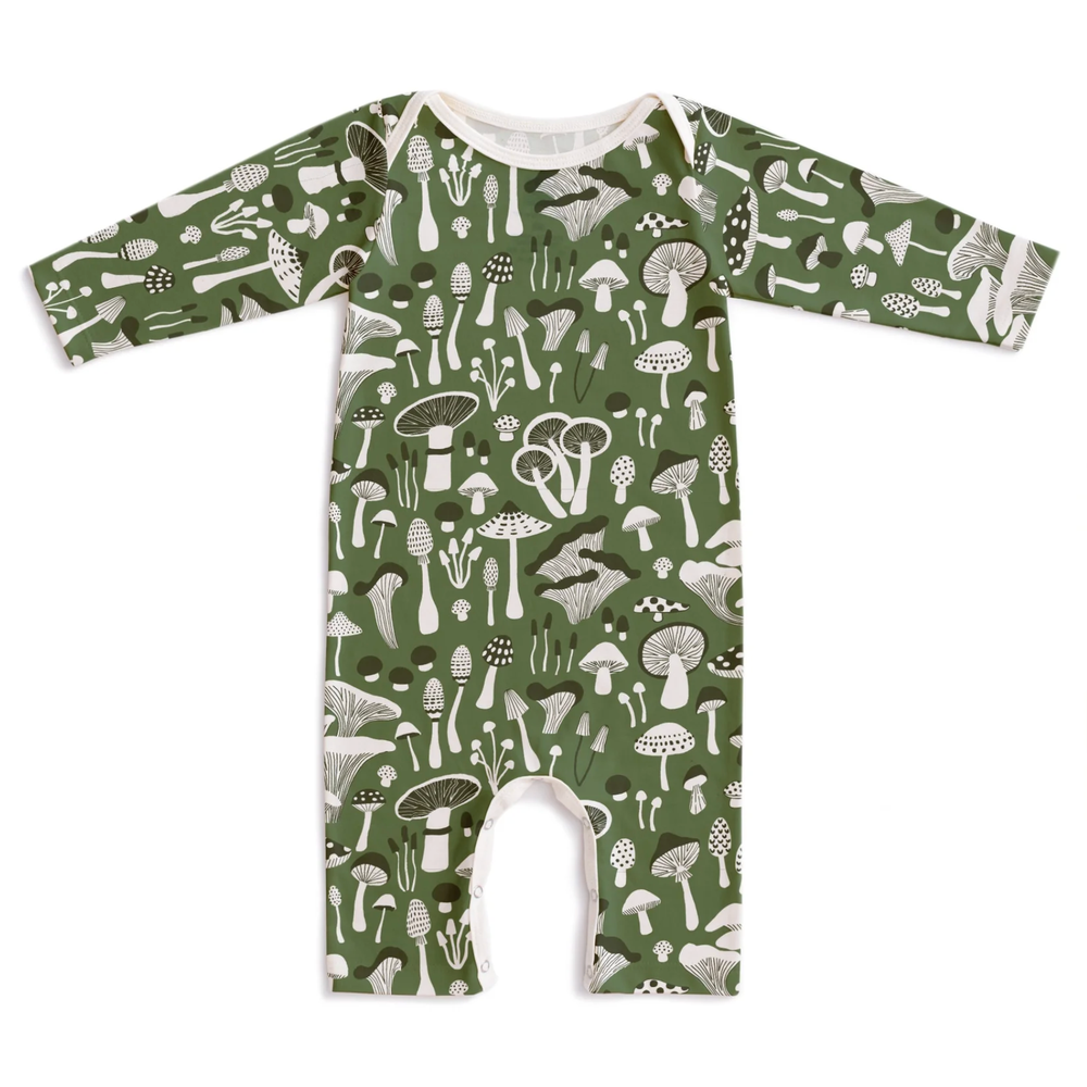 Long-Sleeve Romper in Fungi Green