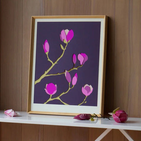 Violet Magnolia Blossoms Framed Print